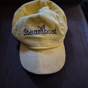 Vintage Corduroy Trucker Hat With “Steamboat” Embroidered  Mustard Yellow